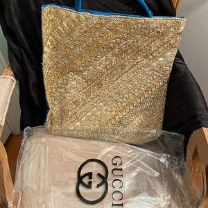 Gold and blue tote